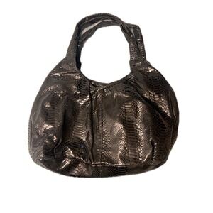 Perlina Black Python Embossed Leather Slouchy Hobo Bag